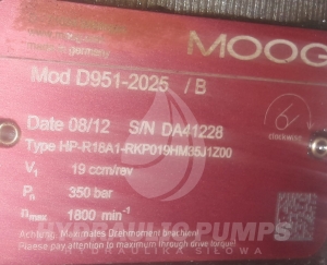 Pompa hydrauliczna tłoczkowa Moog D951-2025   HP-R18A1-RKP019HM35J1Z00 HPR18A1 RKP019HM35J1Z00  D951-2025/B     D951-2025-10   